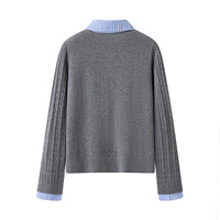 Cardigan en tricot torsadé pour femme, effet deux pièces, avec col chemise rayé et empiècements, vêtement d'extérieur d'automne