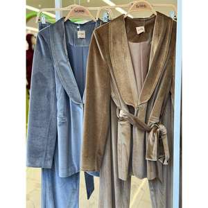 Conjunto de Traje de Terciopelo Sobe para Mujer, Manga Larga, Gris, Otoño, Casual, Transpirable, Talla Grande - Product Image 2