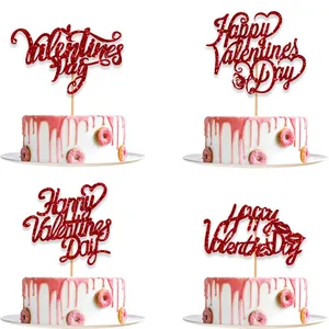 Red Glitter Happy Valentine's Day Cake Topper Decoration for Valentine Birthday Bridal Shower Baby Shower Wedding Decors SQ186