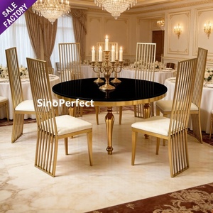 Popular Product Reception Stainless Steel Black Gold Round Glass <b>Table</b> Wedding for Event Party Display - Product Image 1