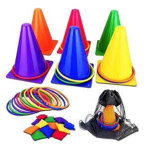 3 in 1 Outdoor Play Combo Set Plastic Cone With Throwing Bag Plastic Ring Set Children Outdoor Play Toys