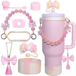 Acessórios Estéticos Rosa para Copo de 40 oz - 57 Opções de Cores, Tampa de Silicone para Canudo, Corrente de Contas para Alça - Product Image 1