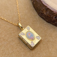 Vente flash - Pendentif en argent sterling 925 plaqué or 18 carats avec opale naturelle, bijoux fantaisie de style cartoon, collier pour femme, idéal pour offrir en cadeau