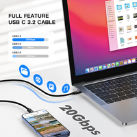 Câble USB-C USB3.2 Gen 2 en PVC avec boîtier ABS, 3 pieds, 4K UHD, 20 Gbps, 100 W PD, charge rapide, type C, pour ordinateur portable Thunderbolt 3, Macbook