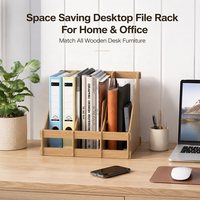 Support de rangement de bureau en bambou naturel au design moderne, avec plusieurs fentes inclinées pour documents, présentoir de papeterie pour l'école et le salon