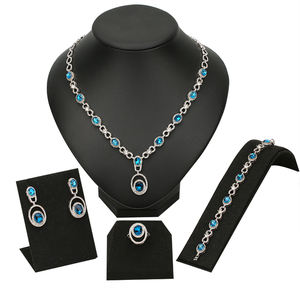 <span class=keywords><strong>2021</strong></span> <span class=keywords><strong>prix</strong></span> usine VANFI gros femmes fête de mariage mariée mode rouge vert bleu pierre plaqué or cristal ensemble de bijoux - Product Image 3