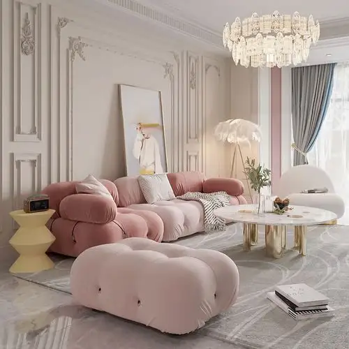 825 Italy Sofa Set Furniture Living Room Leather Velvet Pink White Boxy Sofa Mario Bellini Camaleond Sofa For Living Room