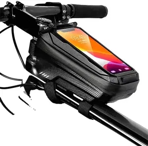 전화 홀더가있는 자전거 프레임 탑 튜브 자전거 가방 방수 자전거 액세서리 사이클링 프론트 핸들 바 가방