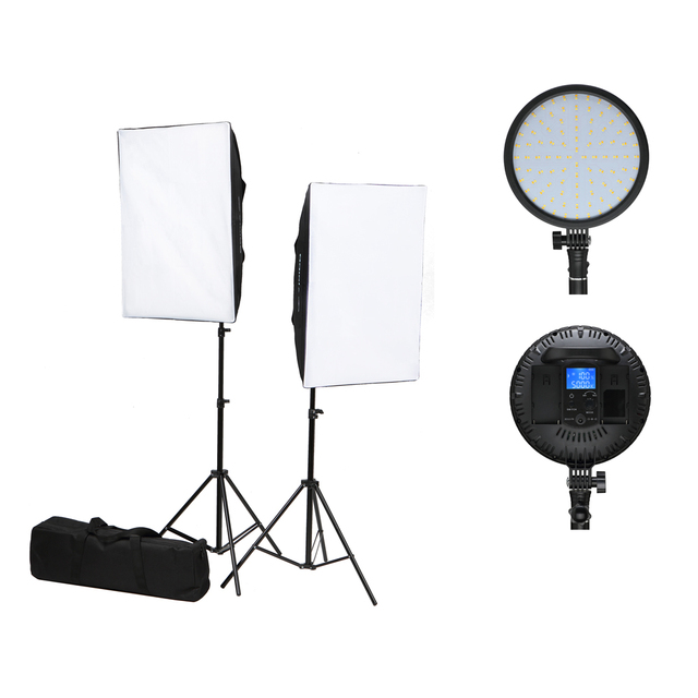 Two-Light Continuous Bi-Color 50*70cm Softbox Studio Lighting Kit with Light Stand and Softbox for Photography