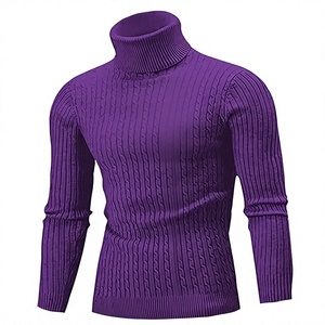 Pull à col roulé en polyester noir uni pour homme, tricoté, avec propriétés anti-rétrécissement et respirantes, manches longues, pour le printemps - Product Image 1