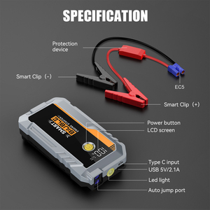 Démarreur de voiture multifonction 3000A avec lumière LED, pompe à air, écran numérique, système de démarrage avancé - Product Image 5