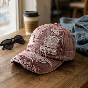 Distressed Washed Denim Canvas Baseball Cap Vintage Dad Hat mit zerrissenen Details, verstellbarer Metallschnalle, Unisex, individuell anpassbar - Product Image 3