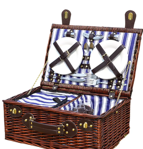 Vintage Straw Picnic Basket With Lid Portable Cooler Bag For Outdoor Use - Product Image 1