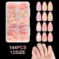 144 faux ongles carrés courts à presser, 12 tailles, colorés avec pointe française, pour le nail art DIY