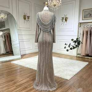 Robe de soirée sirène luxueuse à perles, robe de bal scintillante avec strass, robe de soirée formelle à manches longues pour femmes, pour mariage ou fête - Product Image 1