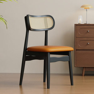 <span class=keywords><strong>Chaise</strong></span> de salle à manger en rotin rétro vintage avec dossier haut de gamme, design français noir, pas d'assemblage requis, utilisation en intérieur - Product Image 3