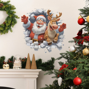 Autocollants muraux <span class=keywords><strong>de</strong></span> Noël en 3D, Père Noël, rennes, autocollants en PVC écologiques amovibles, décoration pour la maison, le salon, la chambre des enfants - Product Image 1