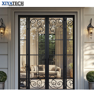 Xiyatech 현대적인 디자인 이중 입구 문 하이 퀄리티 보안 강철 금속 유리 외부 프랑스 철 문 - Product Image 5