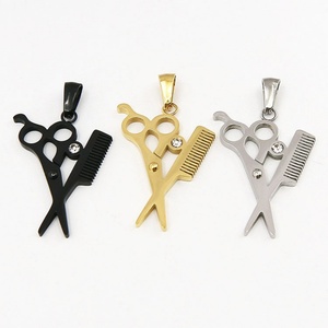 Hair Stylist Jewelry Stainless Steel 18k Gold Link <b>Chain</b> Scissors Comb Classic Party & Anniversary Charm Necklace - Product Image 1