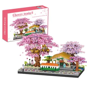 Venta al por mayor estación de tren de cerezo pequeños bloques de construcción de diamantes MOC 3D City Street View serie Mini juegos de microladrillos