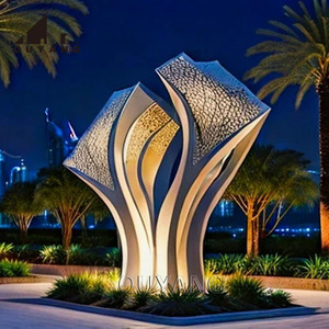 Sculpture d'arbre moderne de grande envergure en acier inoxydable avec système d'éclairage intégré pour parcs extérieurs, hôtels et espaces publics - Product Image 6