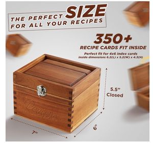 Acacia Wood Double Compartment <strong>Recipe</strong> <strong>Box</strong> Set 100 4x6 Cards with 8 Dividers Thick Card Stock Stand for Kitchen Counter Storage - Product Image 2