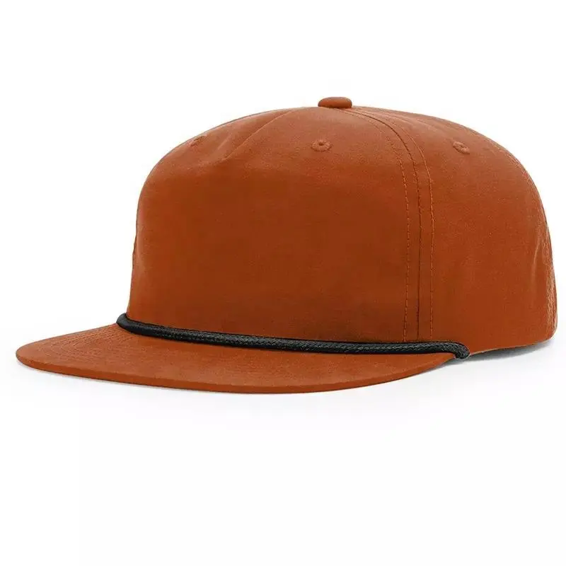 Custom Logo Personalized 5 Panel Quick Dry Rope Flat Brim Caps Snapback Caps Visor Hat For Man
