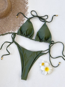 TW موضة جديدة صلبة الرسن العميق الخامس الرقبة حزام مثير مثلث نسائي من قطعتين عارية الظهر بيكيني - Product Image 5