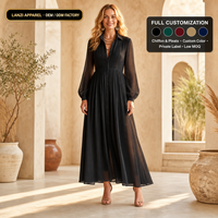 Robe longue en mousseline plissée à marque privée, plis cristallins, col mandarin, poignets boutonnés, manches transparentes, imprimé personnalisé