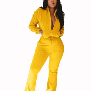 2025 Women's Casual Sports Tracksuit Set Solid Color Knitting Fabric Stand Collar Autumn Clothing - Product Image 6