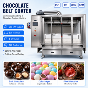 Machine d'enrobage au chocolat pour noix, Maltesers et biscuits, avec bande continue de 1650 mm et vitesse variable - Product Image 1
