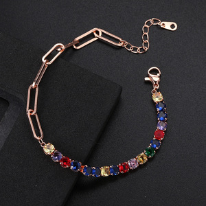Wholesale <b>Rainbow</b>-Gold Rose Gold Paperclip Chain Bracelets Multi-Color Gem Links Stackable Party Glam for Daily Styling Zircon - Product Image 6