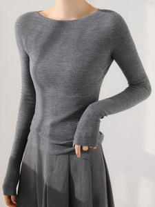 Suéter de lana sin costuras directo de fábrica suéter de fondo en capas de cuello redondo ajustado para mujer - Product Image 3