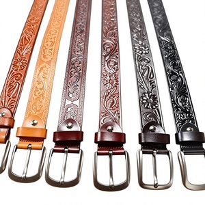 Cinturón Trenzado de Cuero Genuino Hecho a Mano con Diseño Floral Grabado, Artesanía Duradera, Transpirable, Estilo Casual y de Moda para Bodas - Product Image 1