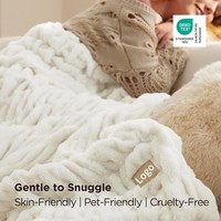 Plaid de luxe double face en fausse fourrure de lapin froncée, doux et moelleux, pour canapé, cadeau, décoration de chambre, épais et luxueux