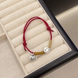 S999 Pure Silver Smiley Face Woven Red <b>Rope</b> <b>Bracelet</b> For Good Luck And Peace Unisex Gift Jewelry - Product Image 2