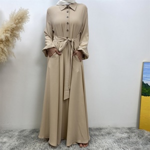 6771# Newest Ramadan Chiffon <b>Maxi</b> Dress 6 Buttons Muslim Women Long Flowy Summer Abaya Dresses With Pockets 5 Colors - Product Image 2