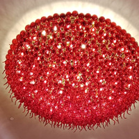 Lustre en verre artistique rouge de forme ovale, suspension de luxe pour hôtel, salle de banquet, décoration intérieure pour plafond haut