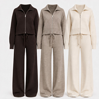 Ensemble pull tricoté zippé à revers pour femme, veste en maille classique et pantalon large, tenue décontractée douce et tendance, directement de l'usine OEM ODM