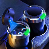 Cendrier de voiture portable avec lumière LED, couvercle à ouverture automatique, cendrier sans fumée, doublure intérieure en acier inoxydable pour porte-gobelet de voiture