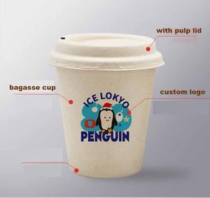Kustom merek logo 8oz 9oz 10oz 12oz14oz 16oz sekali pakai rembes stabil gula Bagasse kertas cangkir kopi dengan tutup - Product Image 2