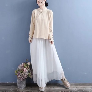 Women's Traditional Chinese Style Stand Collar Shirt Long Sleeve Embroidered Purple Slim Fit Spring Autumn Base Layer - Product Image 4