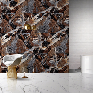 Carrelage en porcelaine effet marbre brun brillant 60x120cm surface polie décoration murale et de sol moderne (S) - Product Image 1