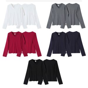 Camisetas Casuales de Algodón de 230 g/m² al por Mayor, Camisetas Lisas con Cuello en V y Estampado Personalizado, Camisetas de Manga Larga para Mujer - Product Image 3