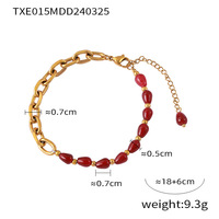 Agate rouge grenat perlé de luxe élégant de style chinois Cadeau de mariage Collier en acier titane plaqué or Ensemble de bijoux de mode