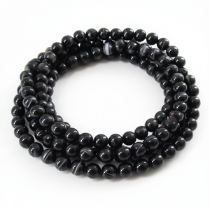 15 Inch 8MM Black Stripe Agate Ball <b>Spacer</b> Natural Chalcedony Sphere Loose Stone Certified Jewelry Making Bracelet Necklace - Product Image 1