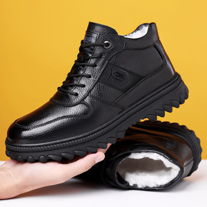 Men's <b>Leather</b> Snow <b>Boots</b> Winter Warm High Top Anti Slip Rubber Outsole Low Heel Outdoor <b>Work</b> <b>Boots</b> - Product Image 3