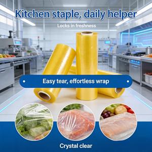 Película Adhesiva <span class=keywords><strong>de</strong></span> PVC <span class=keywords><strong>de</strong></span> Grado Alimenticio, Suave, Transparente, Resistente a la Humedad, para Envolver <span class=keywords><strong>Pan</strong></span> y Verduras, 30-50cm, Venta al por Mayor - Product Image 2