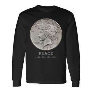 T-shirt à manches longues pour collectionneurs de pièces de monnaie Peace Dollar, Dollar argenté américain - Product Image 1