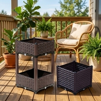 Jardinière rectangulaire en plastique PP tressé, marron, légère, pour usage extérieur